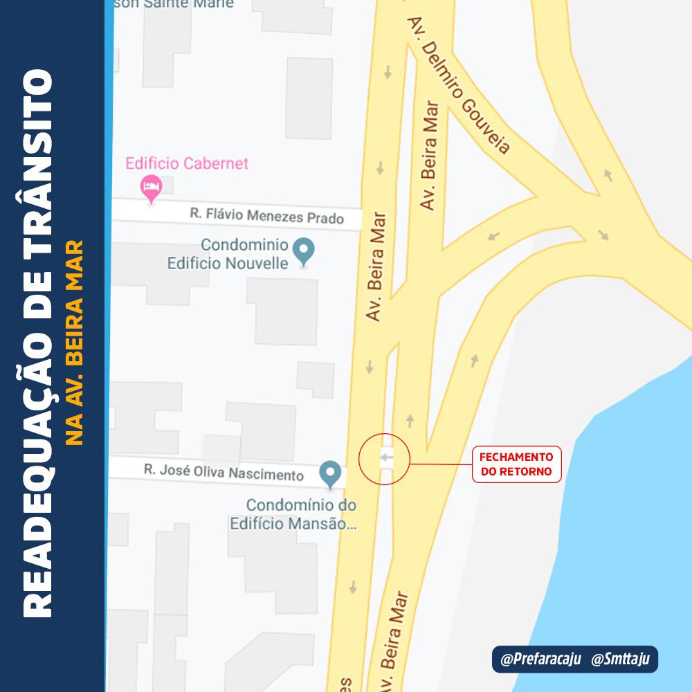 Prefeitura irá fechar retorno da Beira Mar no trecho da avenida que corta o Garcia - SMTT Aracaju